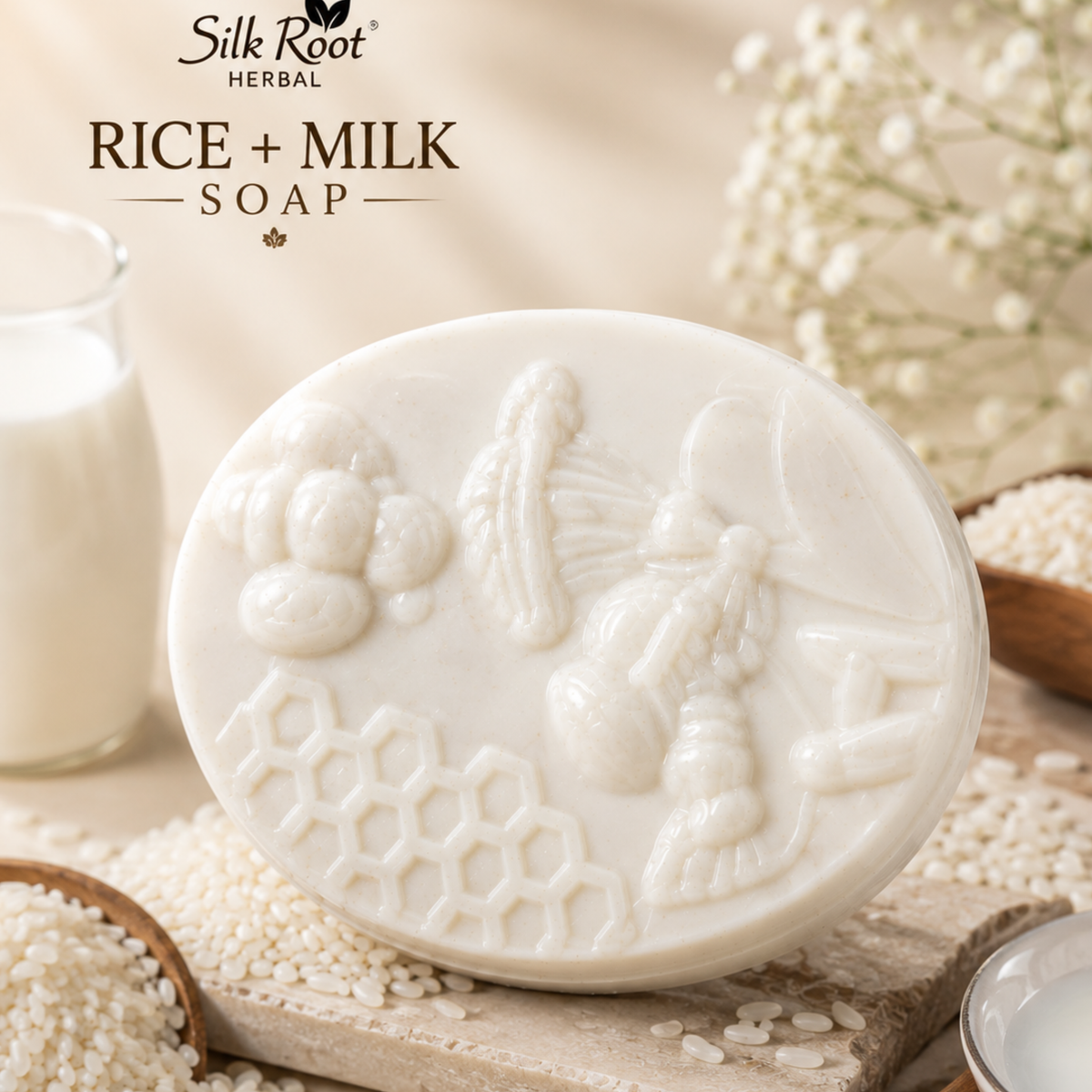 Silk Root Rice & Milk Whitening Soap – Brightening & Nourishing Bar