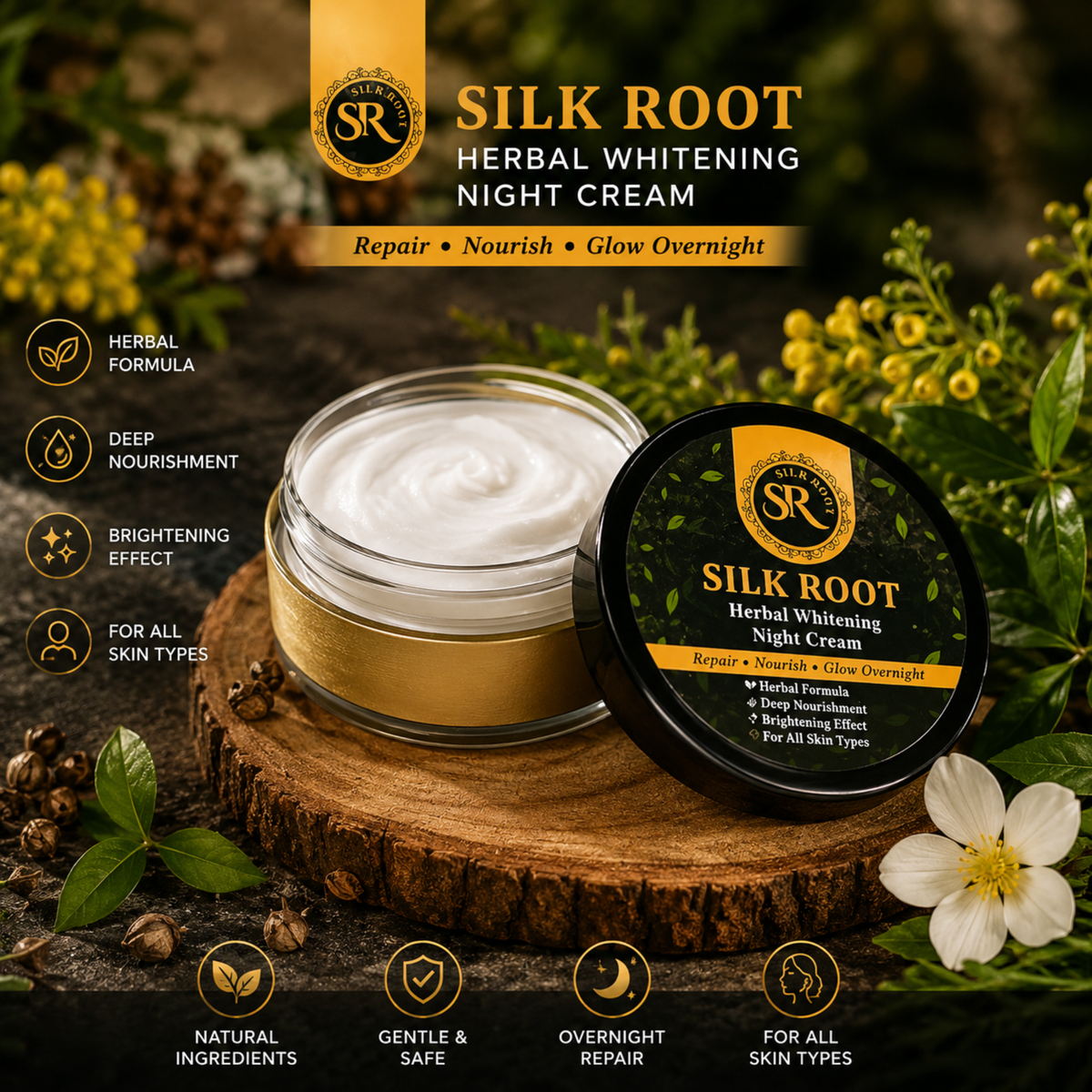 Silk Root Herbal Whitening Night Cream – Brightening & Nourishing Formula