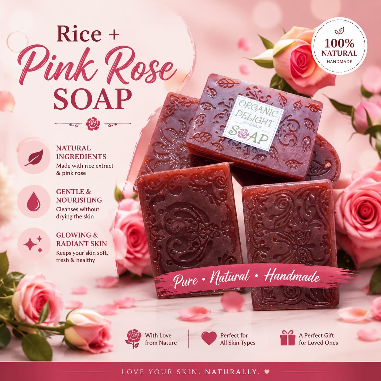 Silk Root Rice & Pink Rose Soap – Brightening & Glow Beauty Bar