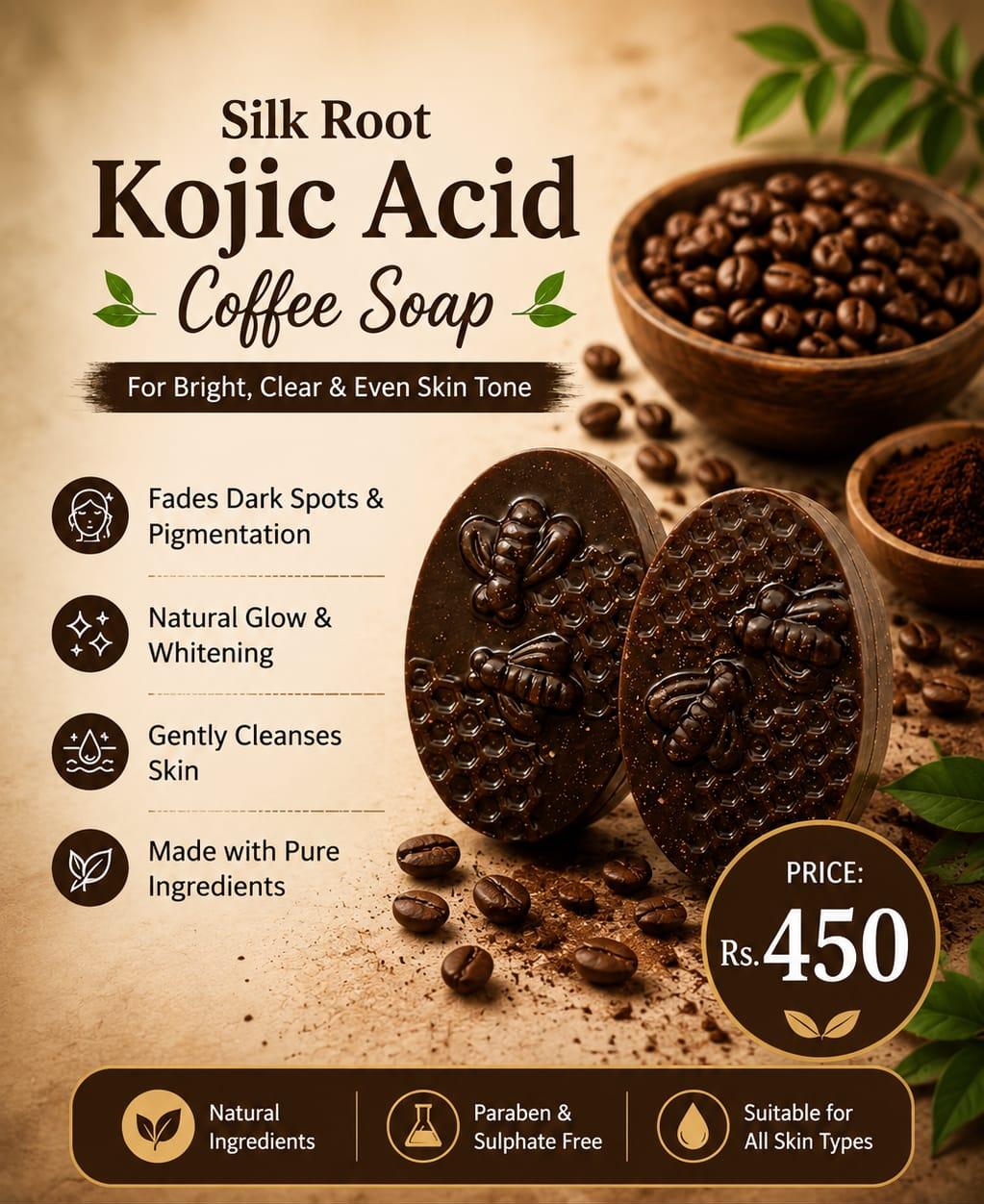 Silk Root Kojic Coffee Soap – Brightening & Deep Cleansing Beauty Bar