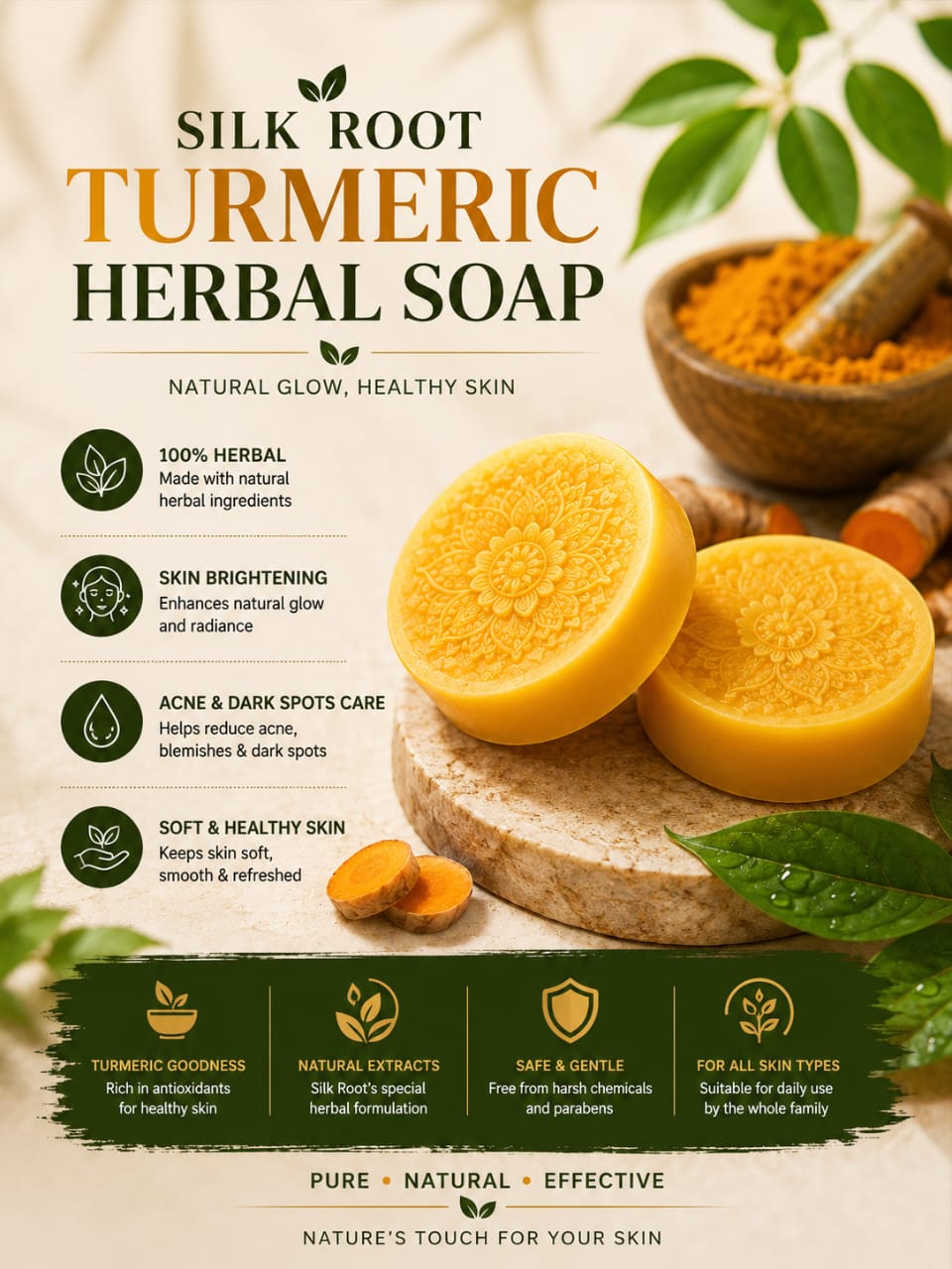 Silk Root Turmeric Herbal Soap – Brightening & Nourishing Beauty Bar