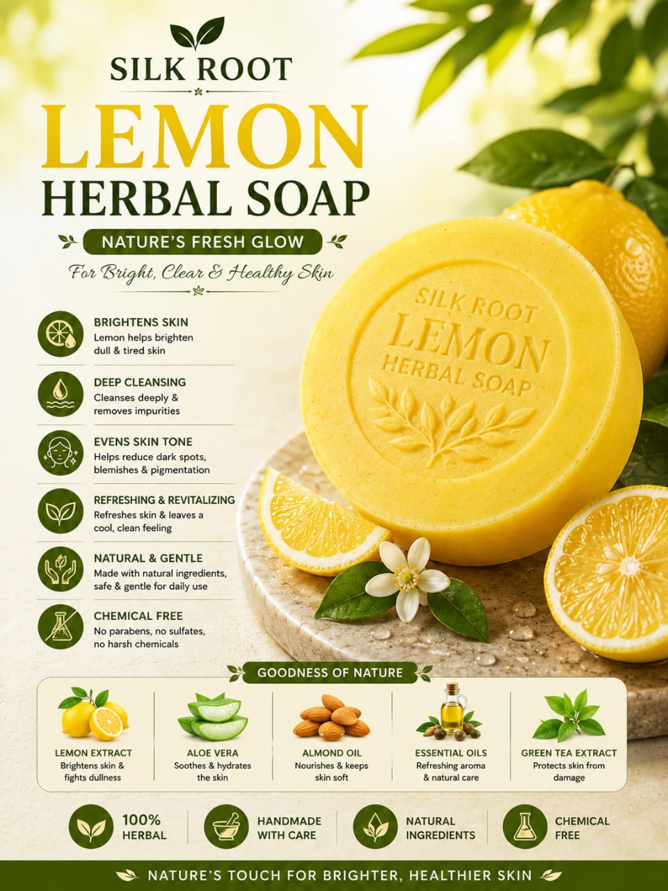 Silk Root Lemon Herbal Soap – Refreshing & Brightening Beauty Bar
