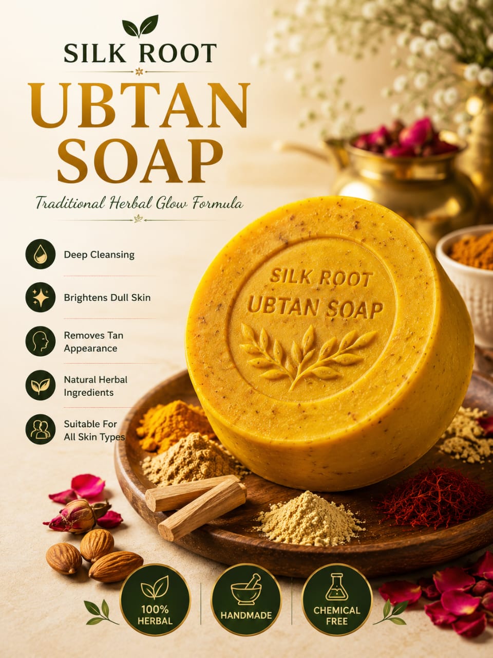 Silk Root Natural Ubtan Soap – Traditional Herbal Glow Soap